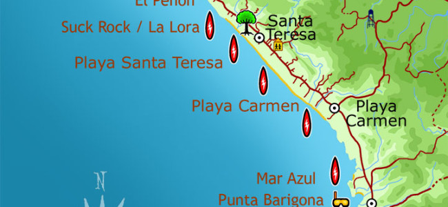Santa Teresa and Malpais Surf Map