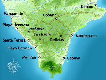Map of the Southern Nicoya Peninsula Towns
