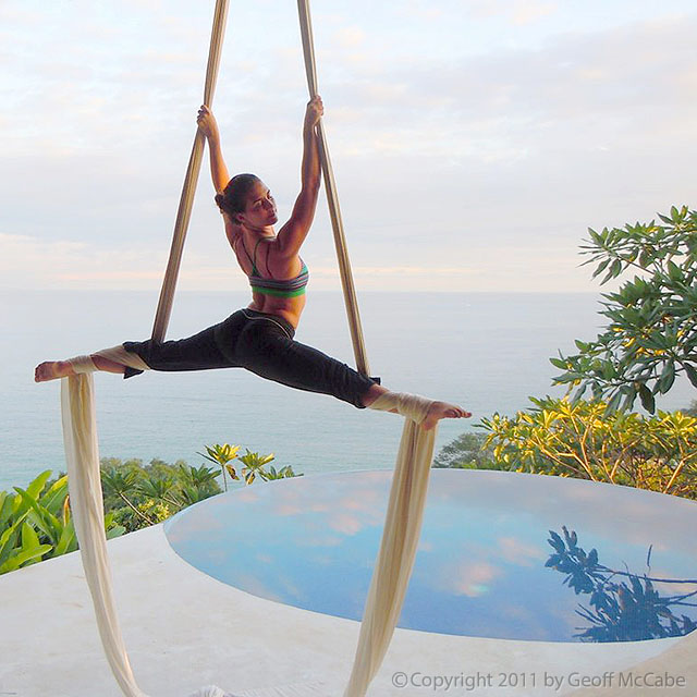 Aerial silk show at Anamaya Resort in Montezuma