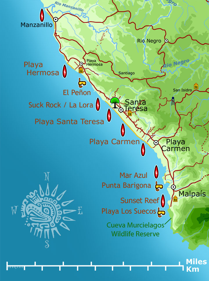 santa teresa map of surf spots